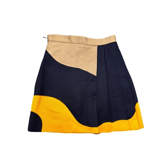 MSGM Swirl Wavy Stripe Print Pleated Skirt Gold Navy Colorblock Size 40 US 4 - Picture 4 of 15